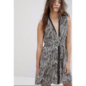 All Saints Womens Allsaints Jayda Zebra Silk Mini Dress Black Size 8 Zipper Bow